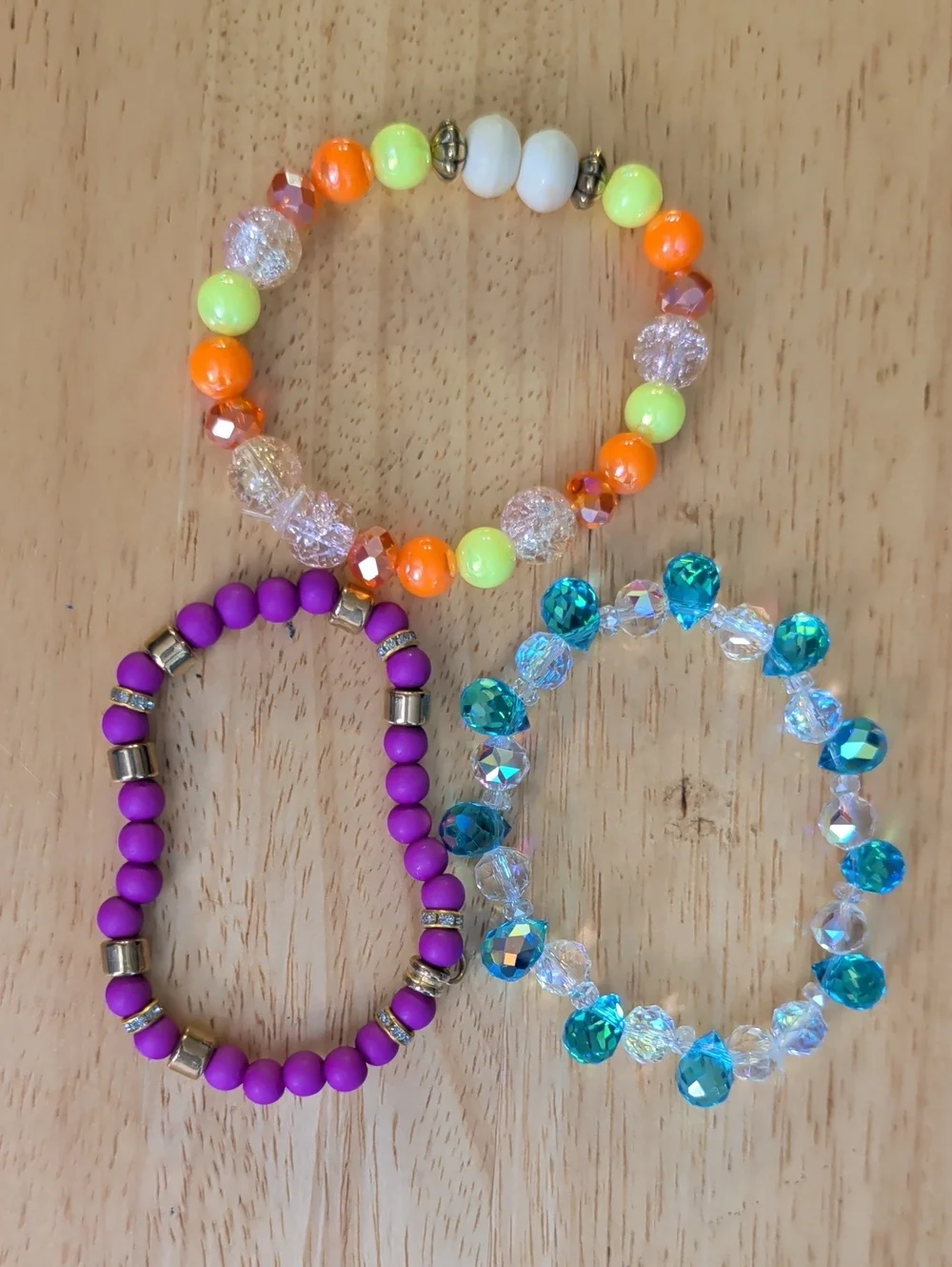 Kids Stretch Bead Bracelet Set - Purple, Orange & Blue